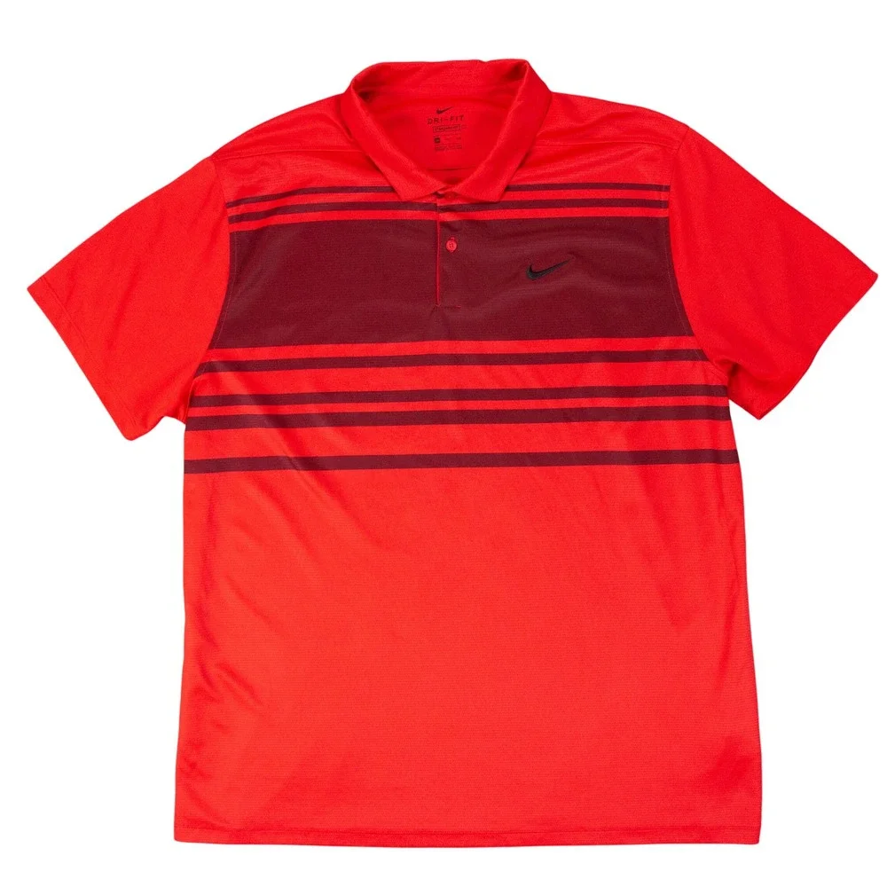 Nike Dri-Fit Golf Polo Shirt Mens XXL Red Maroon Striped SS Standard Fit